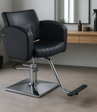 Modern Black Salon Chair with Hydraulic Pump Square Base and Footrest Hairdressing Barber Chair for Beauty Salon