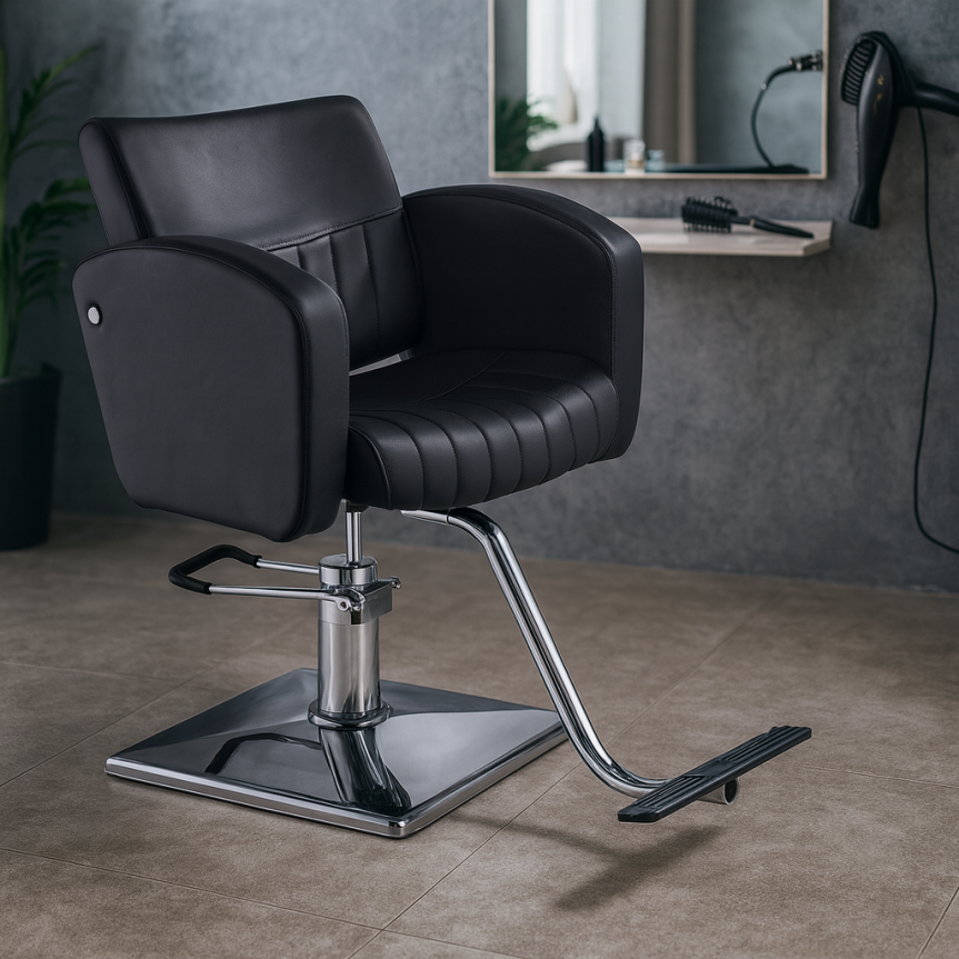 Modern Black Salon Chair with Hydraulic Pump Square Base and Footrest Hairdressing Barber Chair for Beauty Salon - 图片 3