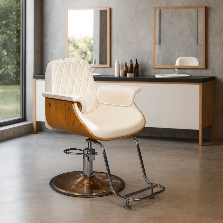 Luxury Salon Styling Chair with Wooden Armrest Hydraulic Pump Hairdressing Barber Chair for Beauty Salon