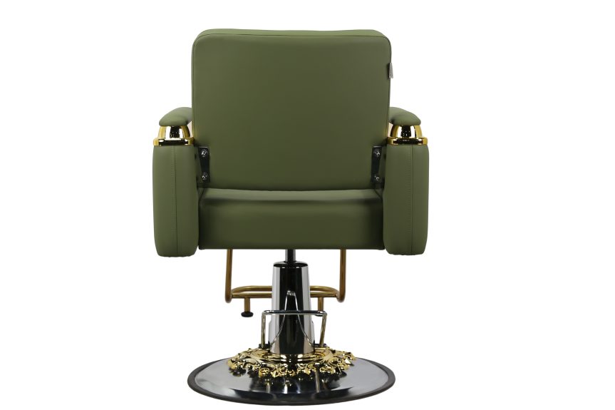 Luxury Hydraulic Barber Chair – Olive Green Leather with Gold Accents - 图片 4