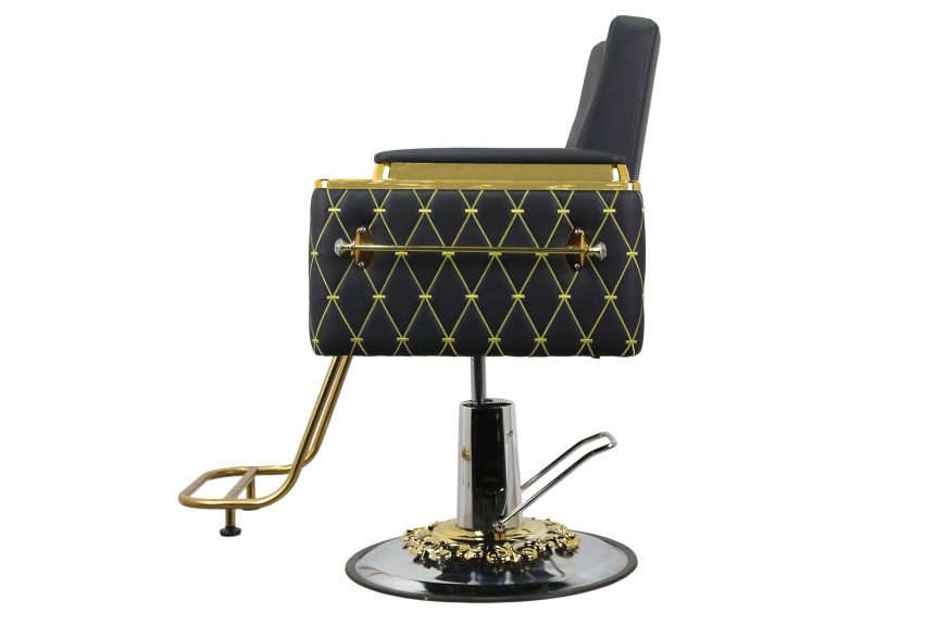 Luxury Quilted Barber Chair - Black Leather with Gold Stitching and Hydraulic Base - 图片 3