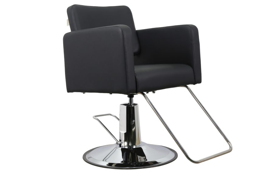 Modern Hydraulic Salon Chair – Black Leather with Chrome Base
