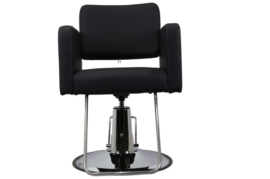 Modern Hydraulic Salon Chair – Black Leather with Chrome Base - 图片 3