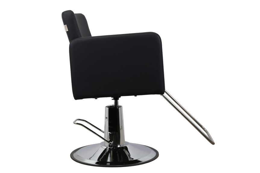 Modern Hydraulic Salon Chair – Black Leather with Chrome Base - 图片 4