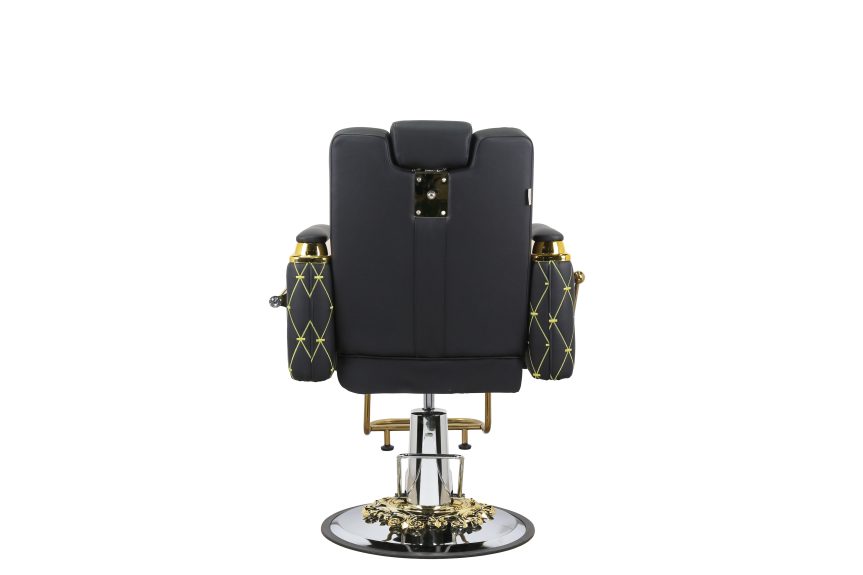 Luxury Quilted Barber Chair - Black Leather with Gold Stitching and Hydraulic Base - 图片 4