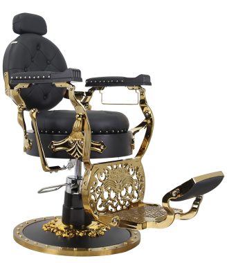 Vintage Luxury Barber Chair – Black Leather with Gold Frame & Hydraulic Base