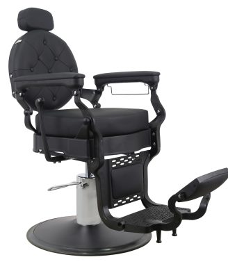 Vintage Hydraulic Barber Chair – All Black Leather with Adjustable Headrest