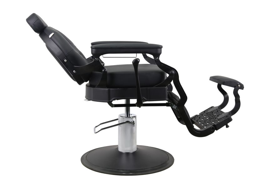 Vintage Hydraulic Barber Chair – All Black Leather with Adjustable Headrest - 图片 3