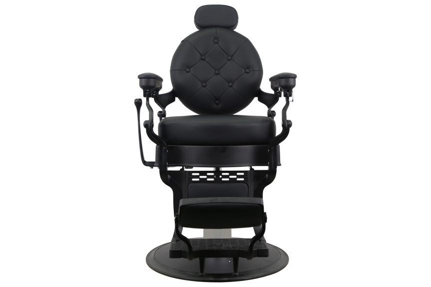 Vintage Hydraulic Barber Chair – All Black Leather with Adjustable Headrest - 图片 2