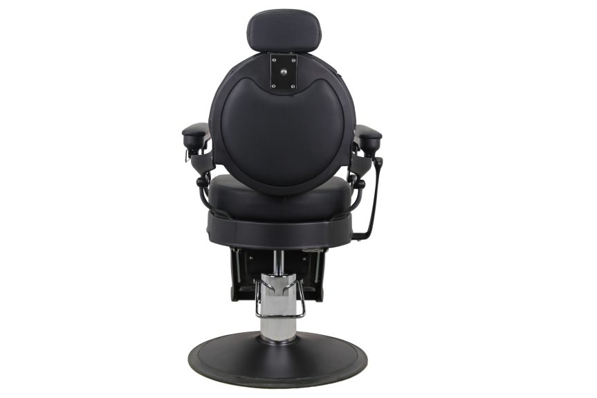 Vintage Hydraulic Barber Chair – All Black Leather with Adjustable Headrest - 图片 4