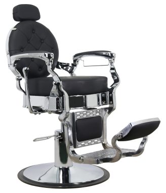 Vintage Hydraulic Barber Chair – Black Leather with Chrome Frame & Adjustable Headrest