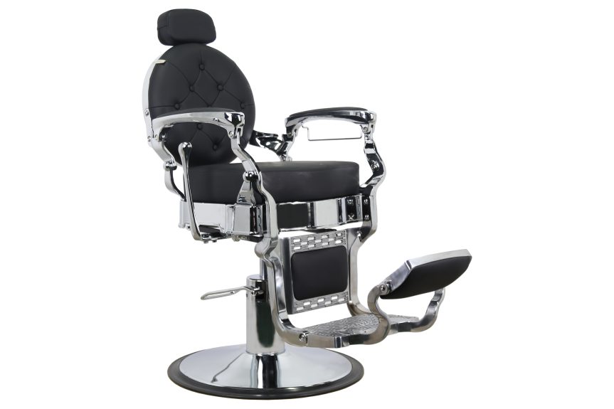 Vintage Hydraulic Barber Chair – Black Leather with Chrome Frame & Adjustable Headrest