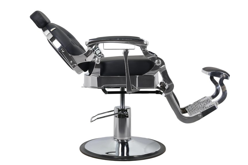 Vintage Hydraulic Barber Chair – Black Leather with Chrome Frame & Adjustable Headrest - 图片 3