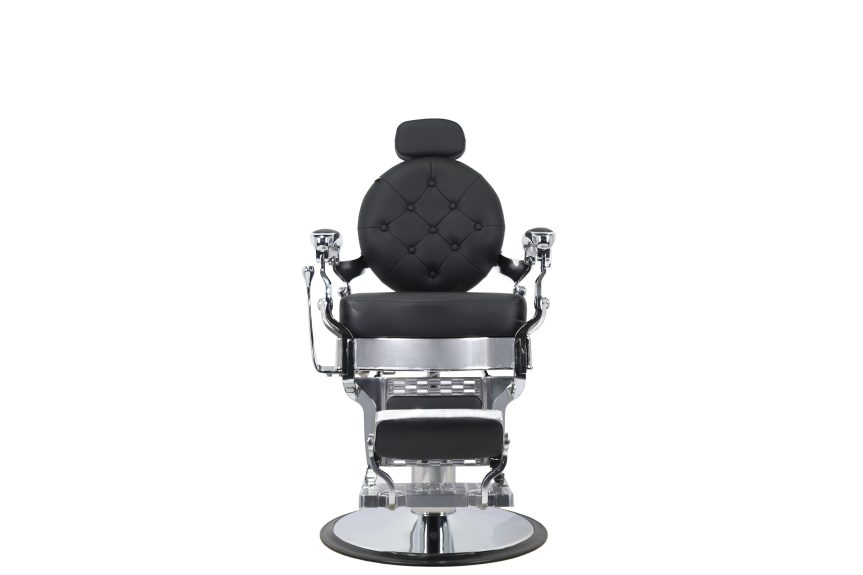 Vintage Hydraulic Barber Chair – Black Leather with Chrome Frame & Adjustable Headrest - 图片 2