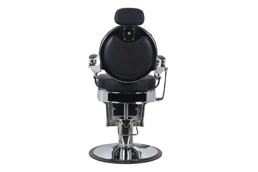 Vintage Hydraulic Barber Chair – Black Leather with Chrome Frame & Adjustable Headrest - 图片 4