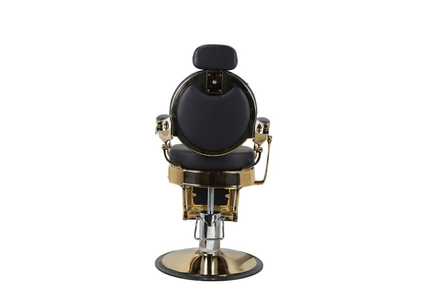 Luxury Retro Barber Chair – Tufted Black Leather with Polished Gold Finish - 图片 2