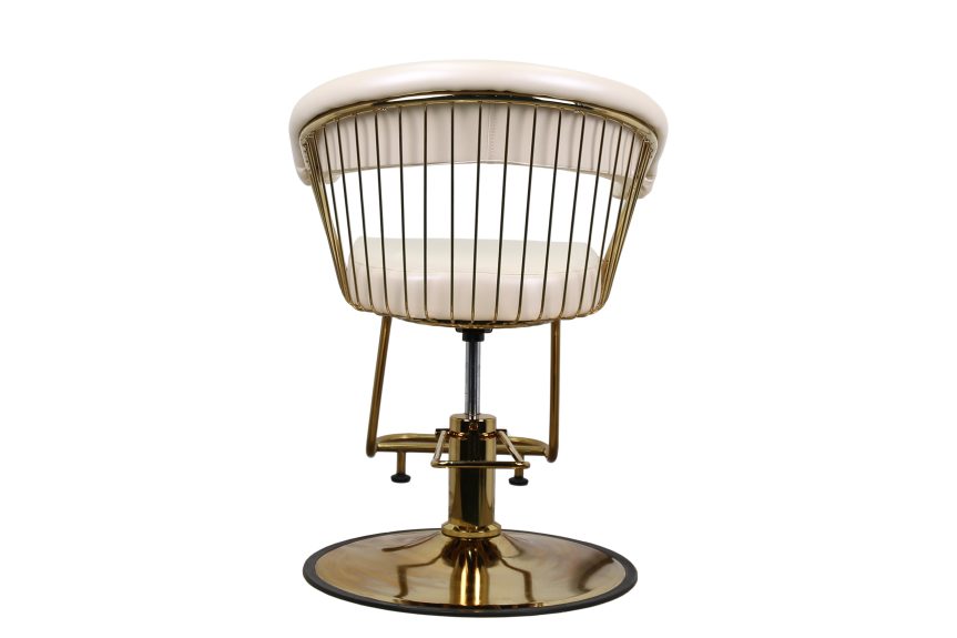 Modern Salon Chair – White Leather with Gold Wire Frame & Hydraulic Base - 图片 4