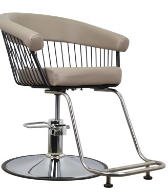 Modern Salon Chair – Beige Leather with Black Wire Frame & Chrome Base