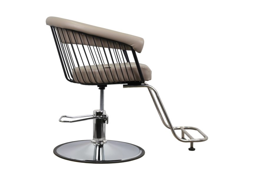 Modern Salon Chair – Beige Leather with Black Wire Frame & Chrome Base - 图片 3
