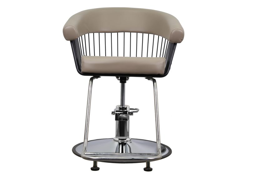 Modern Salon Chair – Beige Leather with Black Wire Frame & Chrome Base - 图片 2