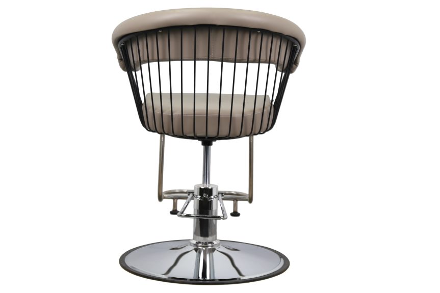 Modern Salon Chair – Beige Leather with Black Wire Frame & Chrome Base - 图片 4