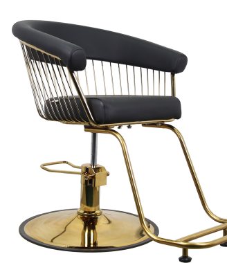 Luxury Styling Chair – Contemporary Black Upholstery with Golden Metal Design