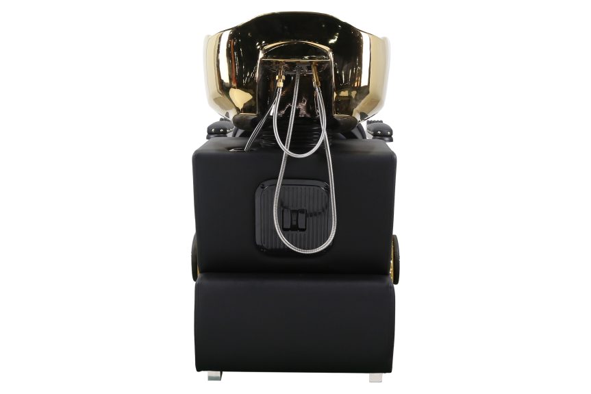 Luxury Barber Shampoo Unit – Black Leather with Gold Accents & Reclining Chair - 图片 4