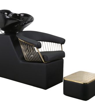 Luxury Backwash Station – Contemporary Black Upholstery with Golden Details