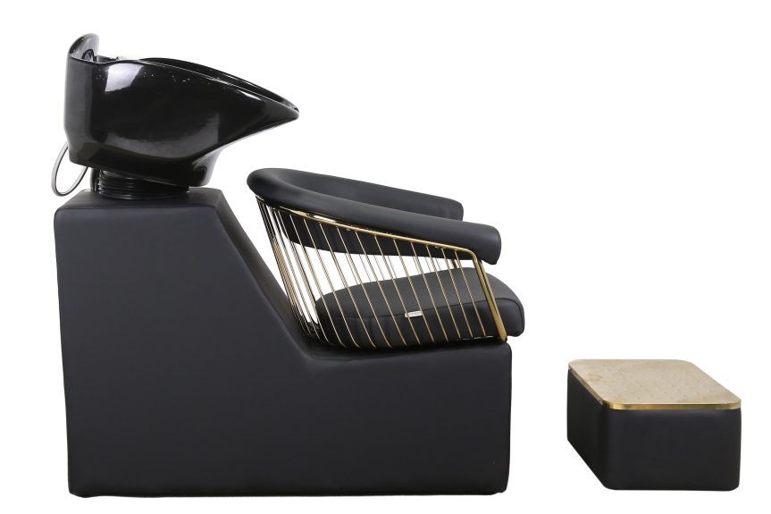 Luxury Backwash Station – Contemporary Black Upholstery with Golden Details - 图片 2