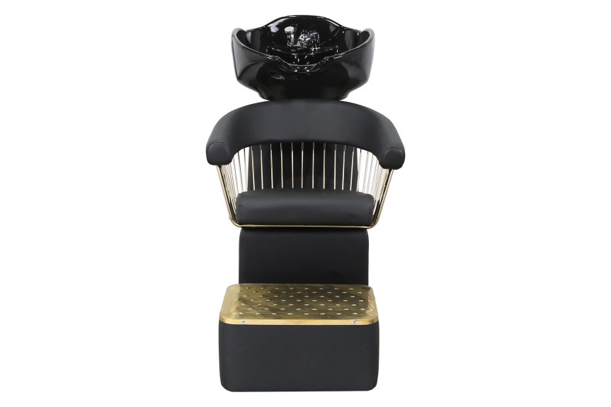 Luxury Backwash Station – Contemporary Black Upholstery with Golden Details - 图片 3