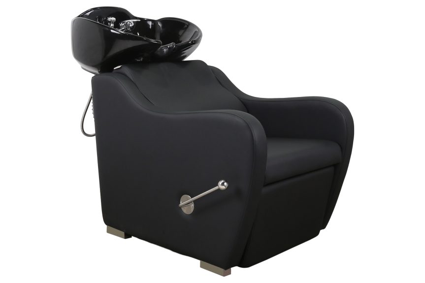 Modern Reclining Shampoo Unit – Black Leather with Adjustable Backrest