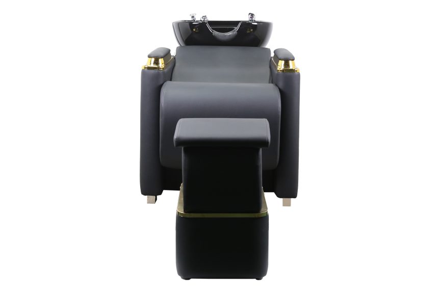 Luxury Double Shampoo Unit – Black Leather with Gold Armrests & Footrest - 图片 3
