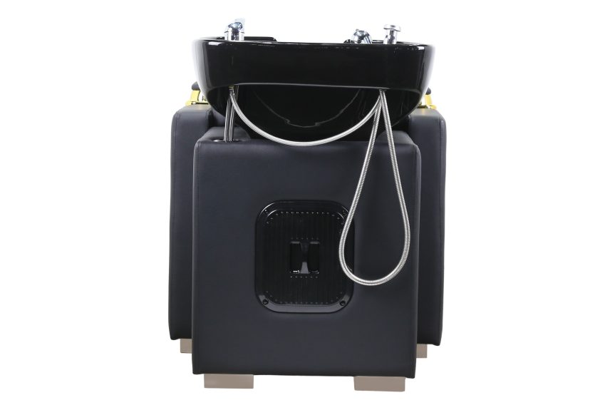 Luxury Double Shampoo Unit – Black Leather with Gold Armrests & Footrest - 图片 4