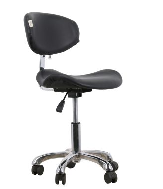 Salon Stylist Stool with Backrest – Black Seat & Rolling Wheels