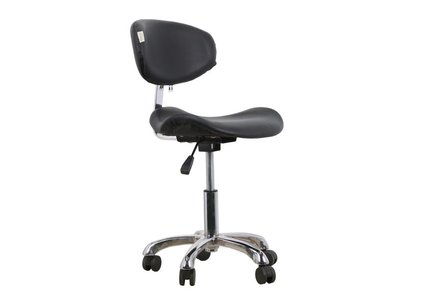 Salon Stylist Stool with Backrest – Black Seat & Rolling Wheels