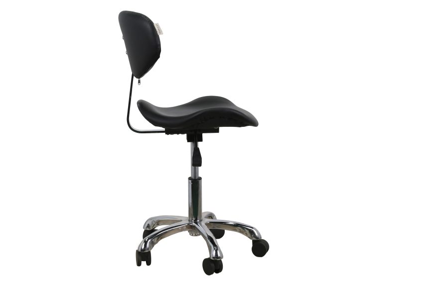 Salon Stylist Stool with Backrest – Black Seat & Rolling Wheels - 图片 2