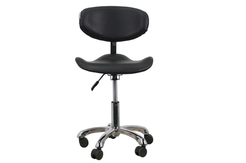 Salon Stylist Stool with Backrest – Black Seat & Rolling Wheels - 图片 3