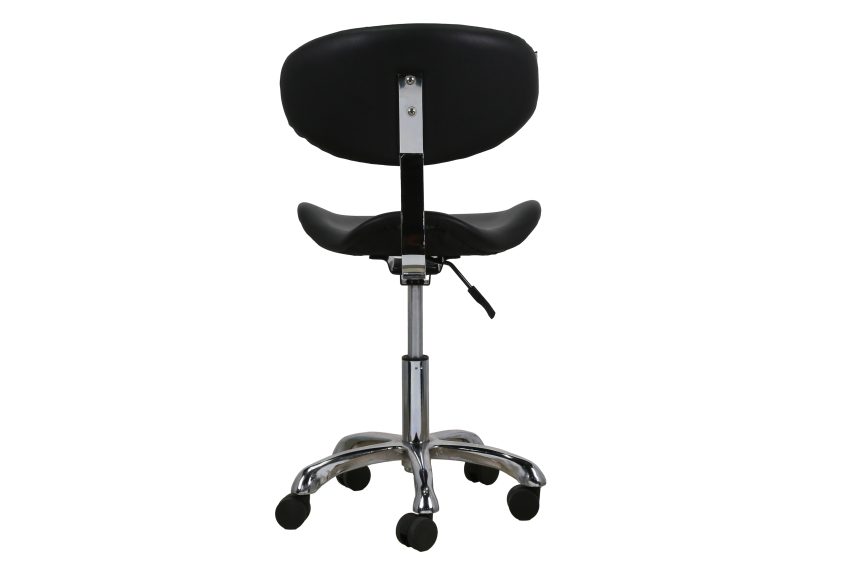 Salon Stylist Stool with Backrest – Black Seat & Rolling Wheels - 图片 4