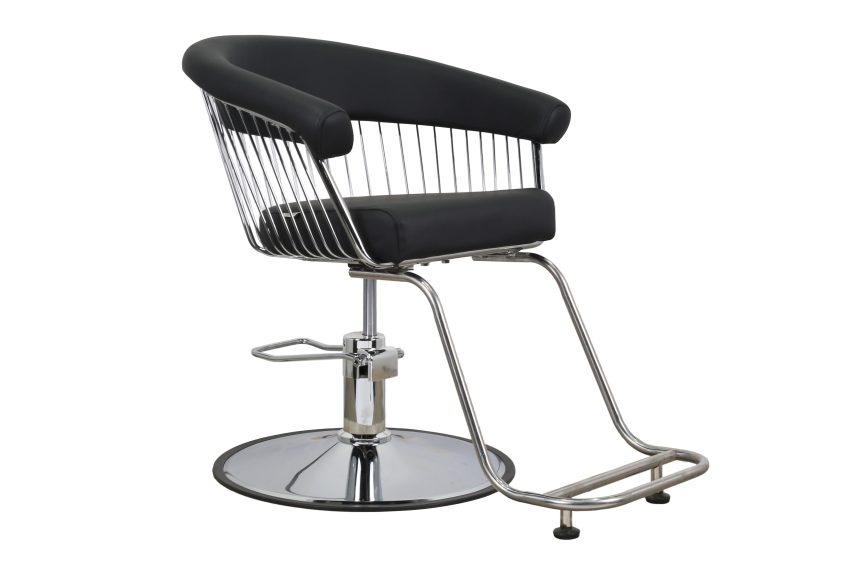 Modern Wire Frame Styling Chair – Black Seat with Hydraulic Chrome Base