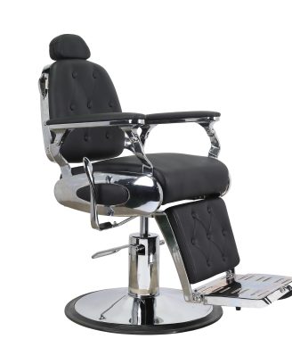 Classic Reclining Barber Chair with Chrome Base and Adjustable Headrest