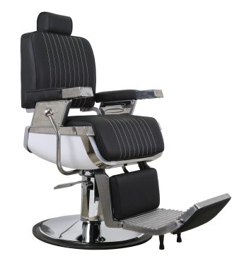 Retro Striped Hydraulic Barber Chair with Reclining Back and Adjustable Headrest