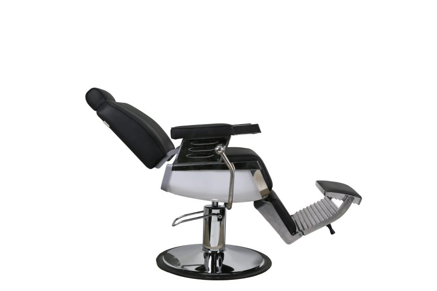 Retro Striped Hydraulic Barber Chair with Reclining Back and Adjustable Headrest - 图片 2