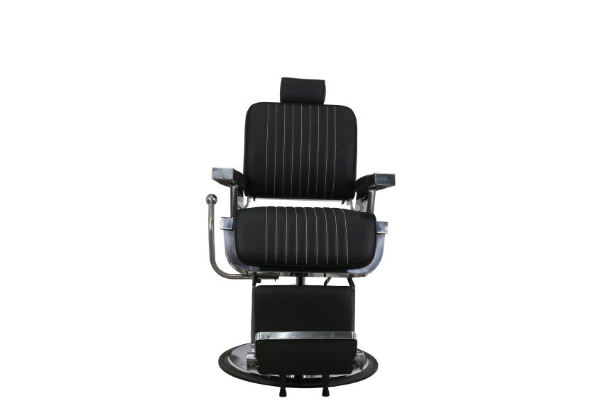 Retro Striped Hydraulic Barber Chair with Reclining Back and Adjustable Headrest - 图片 3