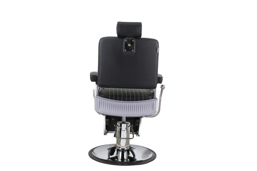 Retro Striped Hydraulic Barber Chair with Reclining Back and Adjustable Headrest - 图片 4