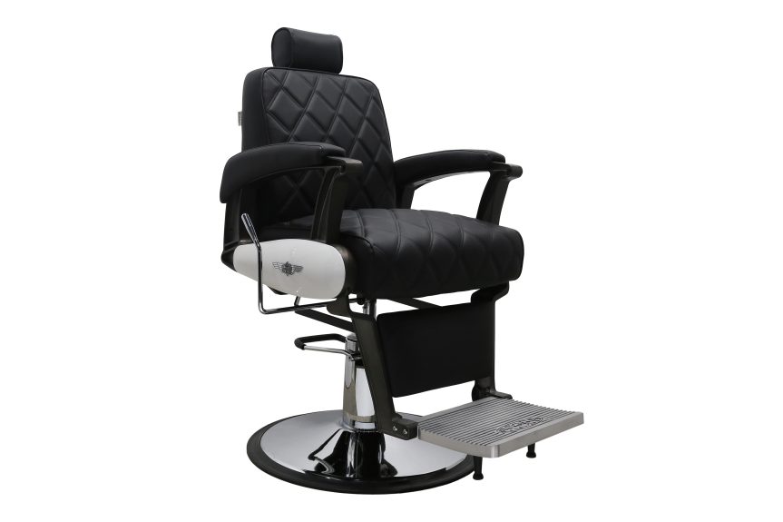 Luxury Diamond Quilted Barber Chair with Hydraulic Recline and Adjustable Headrest