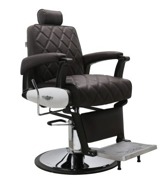 Vintage Diamond Quilted Barber Chair – Brown Leather with Hydraulic Recline