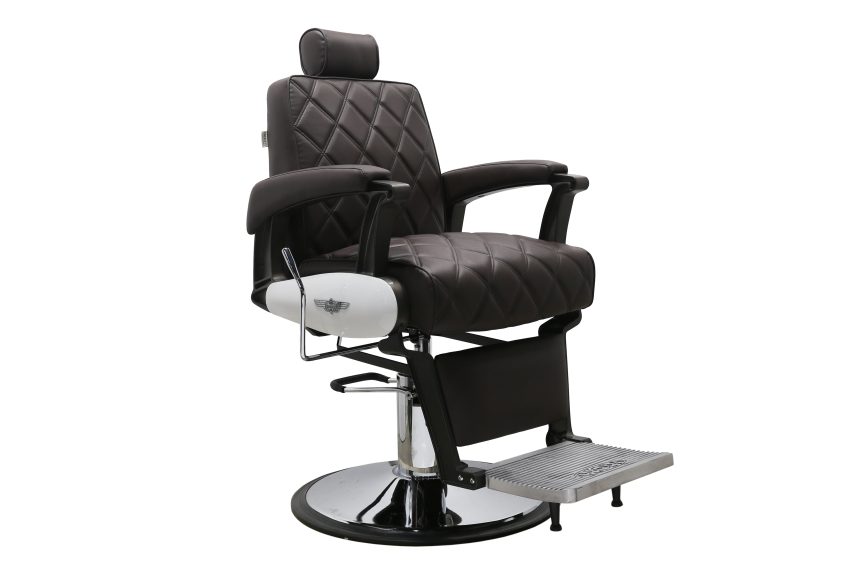 Vintage Diamond Quilted Barber Chair – Brown Leather with Hydraulic Recline
