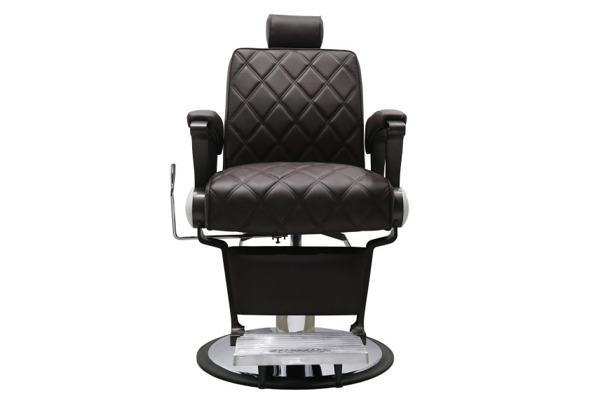 Vintage Diamond Quilted Barber Chair – Brown Leather with Hydraulic Recline - 图片 2
