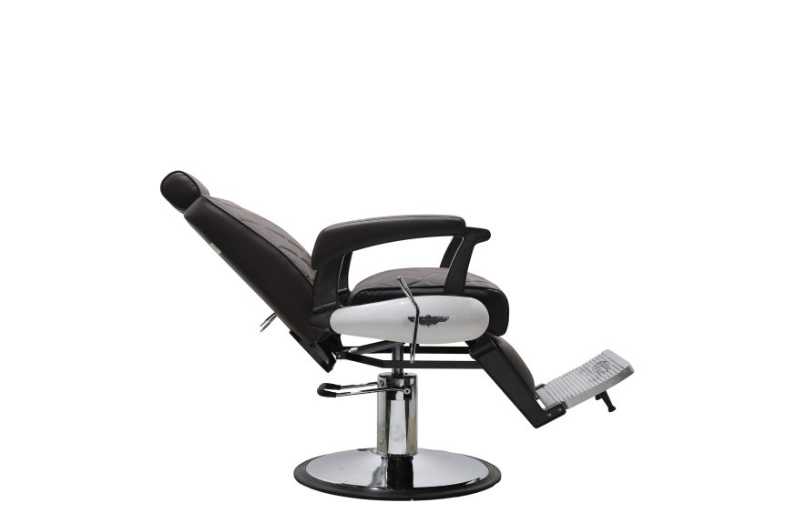 Vintage Diamond Quilted Barber Chair – Brown Leather with Hydraulic Recline - 图片 5